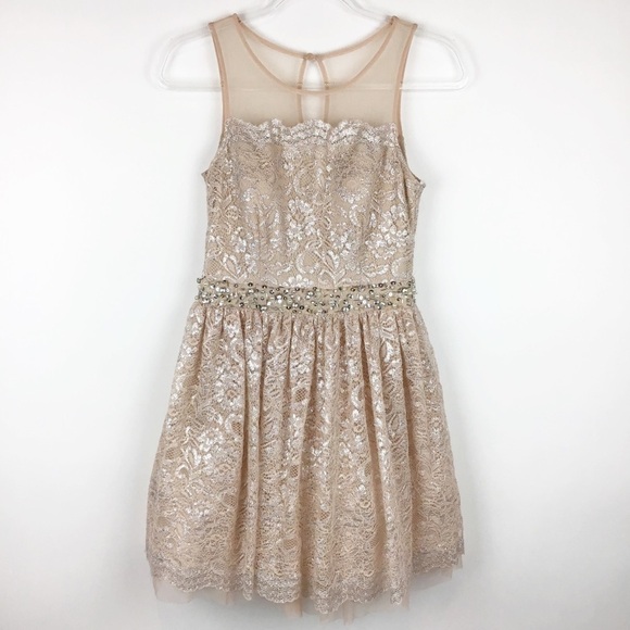City Triangles Nude Fit & Flare Dress l 5 - Picture 1 of 8